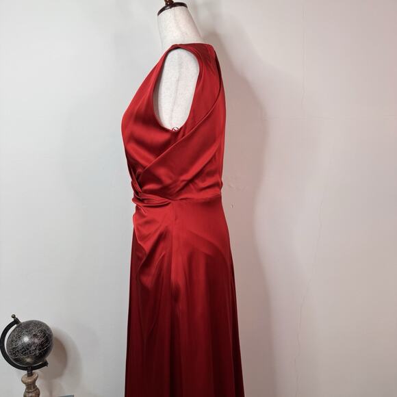 Talbot Runhof Draped Wrap Detail Sleeveless Crepe Satin Gown Red Size 8 Formal - Picture 6 of 16